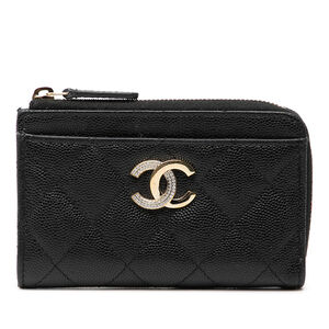 Pre-Loved Chanel CC Quilted Caviar Zip Around Coin and Card Holder
